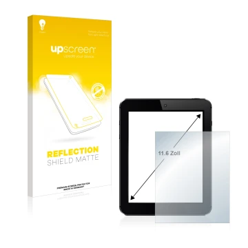 Parte frontal de un envase de producto con el logotipo de la marca upscreen. Al lado se muestra el dispositivo con su protecto