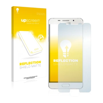 Parte frontal de un envase de producto con el logotipo de la marca upscreen. Al lado se muestra el dispositivo Samsung Galaxy 