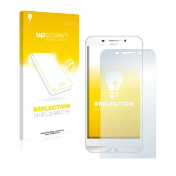 Parte frontal de un envase de producto con el logotipo de la marca upscreen. Al lado se muestra el dispositivo ASUS ZenFone Ma