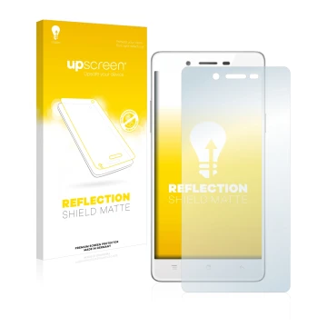 Parte frontal de un envase de producto con el logotipo de la marca upscreen. Al lado se muestra el dispositivo Oppo A51 con su