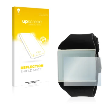 Parte frontal de un envase de producto con el logotipo de la marca upscreen. Al lado se muestra el dispositivo The One Slim Sq