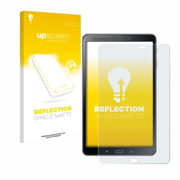 Parte frontal de un envase de producto con el logotipo de la marca upscreen. Al lado se muestra el dispositivo Samsung Galaxy 