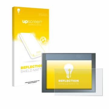 Parte frontal de un envase de producto con el logotipo de la marca upscreen. Al lado se muestra el dispositivo Siemens Simatic