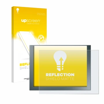 Parte frontal de un envase de producto con el logotipo de la marca upscreen. Al lado se muestra el dispositivo Siemens Simatic