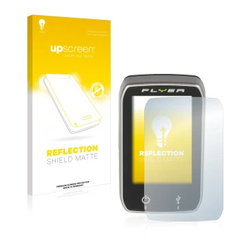 Parte frontal de un envase de producto con el logotipo de la marca upscreen. Al lado se muestra el dispositivo Panasonic Cente