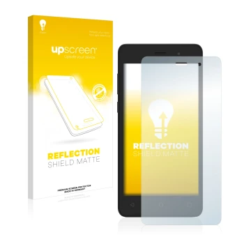 Parte frontal de un envase de producto con el logotipo de la marca upscreen. Al lado se muestra el dispositivo Archos 45d Plat