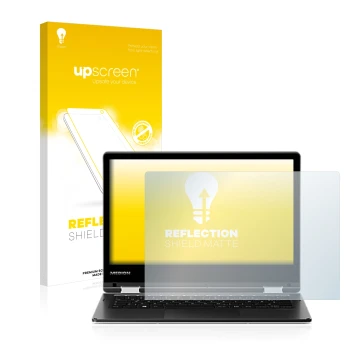 Parte frontal de un envase de producto con el logotipo de la marca upscreen. Al lado se muestra el dispositivo MEDION Akoya E2