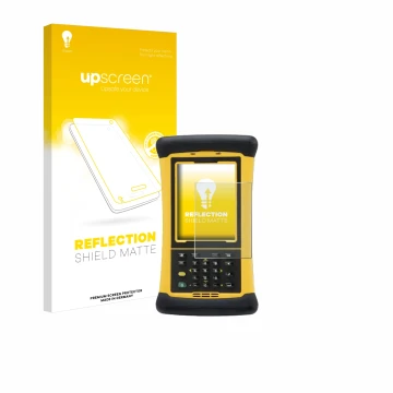 Parte frontal de un envase de producto con el logotipo de la marca upscreen. Al lado se muestra el dispositivo Trimble Nomad 1