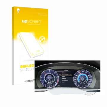 Parte frontal de un envase de producto con el logotipo de la marca upscreen. Al lado se muestra el dispositivo Volkswagen Tigu