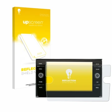 Parte frontal de un envase de producto con el logotipo de la marca upscreen. Al lado se muestra el dispositivo Volkswagen Comp