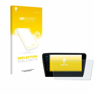 Parte frontal de un envase de producto con el logotipo de la marca upscreen. Al lado se muestra el dispositivo Skoda Octavia 2