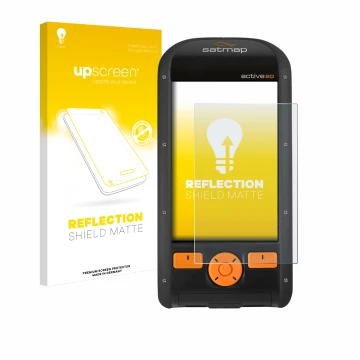 Parte frontal de un envase de producto con el logotipo de la marca upscreen. Al lado se muestra el dispositivo Satmap Active 2