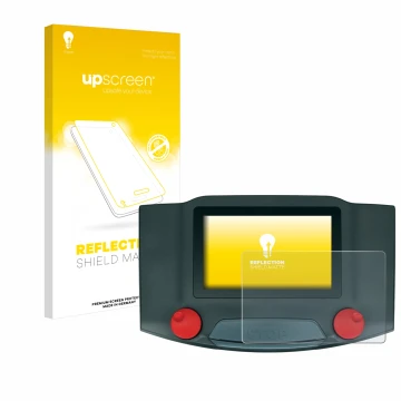 Parte frontal de un envase de producto con el logotipo de la marca upscreen. Al lado se muestra el dispositivo Märklin Central