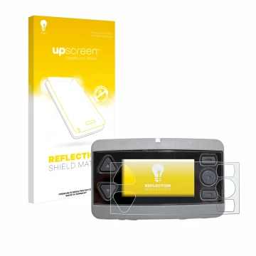 Parte frontal de un envase de producto con el logotipo de la marca upscreen. Al lado se muestra el dispositivo Airbus P8GR con