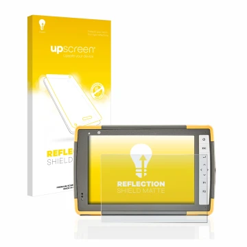 Parte frontal de un envase de producto con el logotipo de la marca upscreen. Al lado se muestra el dispositivo Topcon FC-5000 