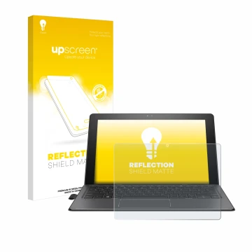 Parte frontal de un envase de producto con el logotipo de la marca upscreen. Al lado se muestra el dispositivo HP Pro x2 612 G