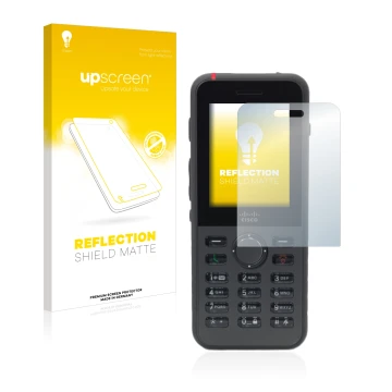 Parte frontal de un envase de producto con el logotipo de la marca upscreen. Al lado se muestra el dispositivo Cisco IP Phone 