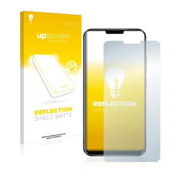 Parte frontal de un envase de producto con el logotipo de la marca upscreen. Al lado se muestra el dispositivo ASUS ZenFone 5 