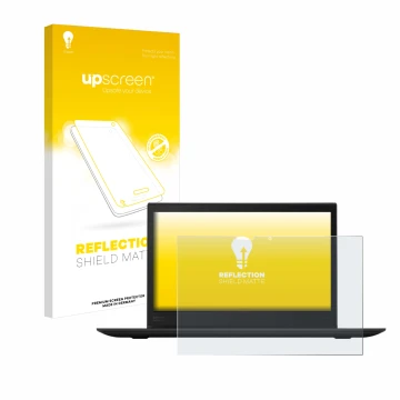 Parte frontal de un envase de producto con el logotipo de la marca upscreen. Al lado se muestra el dispositivo Lenovo ThinkPad