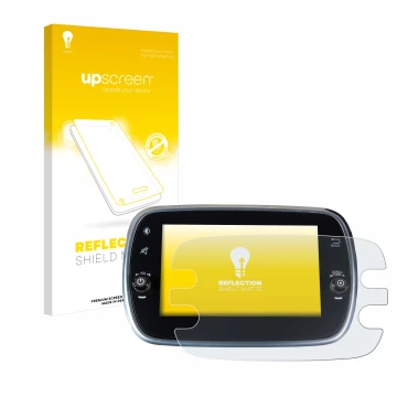 Parte frontal de un envase de producto con el logotipo de la marca upscreen. Al lado se muestra el dispositivo Fiat 500X 2016-