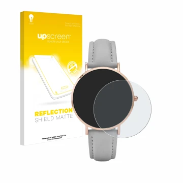 Parte frontal de un envase de producto con el logotipo de la marca upscreen. Al lado se muestra el dispositivo Cluse La Boheme