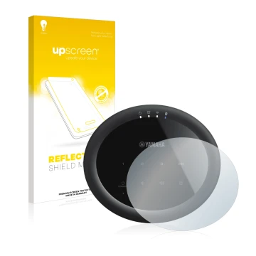 Parte frontal de un envase de producto con el logotipo de la marca upscreen. Al lado se muestra el dispositivo Yamaha MusicCas
