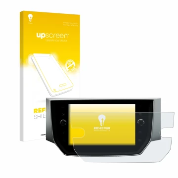 Parte frontal de un envase de producto con el logotipo de la marca upscreen. Al lado se muestra el dispositivo Seat Ibiza Medi