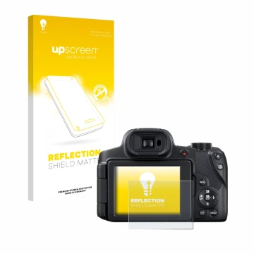 Parte frontal de un envase de producto con el logotipo de la marca upscreen. Al lado se muestra el dispositivo Canon PowerShot