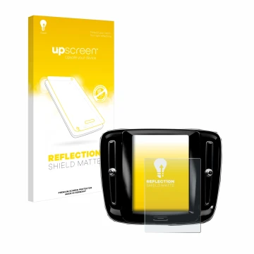 Parte frontal de un envase de producto con el logotipo de la marca upscreen. Al lado se muestra el dispositivo Volvo XC40 Sens