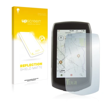 Parte frontal de un envase de producto con el logotipo de la marca upscreen. Al lado se muestra el dispositivo A-Rival Teasi O