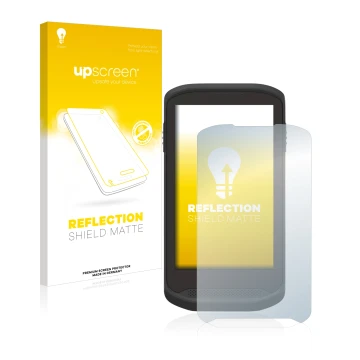 Parte frontal de un envase de producto con el logotipo de la marca upscreen. Al lado se muestra el dispositivo Zebra TC20 Touc