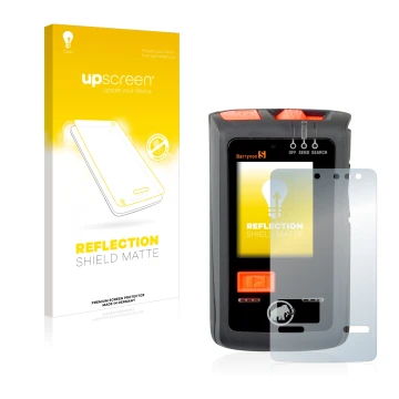 Parte frontal de un envase de producto con el logotipo de la marca upscreen. Al lado se muestra el dispositivo Mammut Barryvox