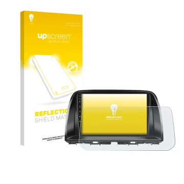 Parte frontal de un envase de producto con el logotipo de la marca upscreen. Al lado se muestra el dispositivo Mazda CX-5 2017