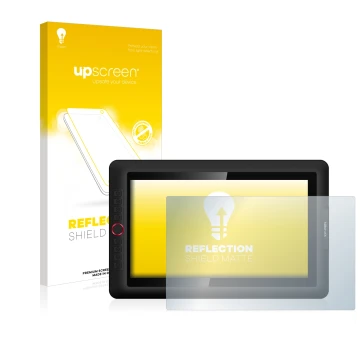 Parte frontal de un envase de producto con el logotipo de la marca upscreen. Al lado se muestra el dispositivo XP-Pen Artist 1