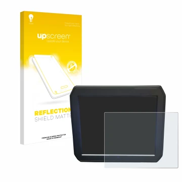 Parte frontal de un envase de producto con el logotipo de la marca upscreen. Al lado se muestra el dispositivo Keyence IM-7020