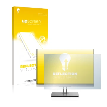 Parte frontal de un envase de producto con el logotipo de la marca upscreen. Al lado se muestra el dispositivo HP EliteDisplay