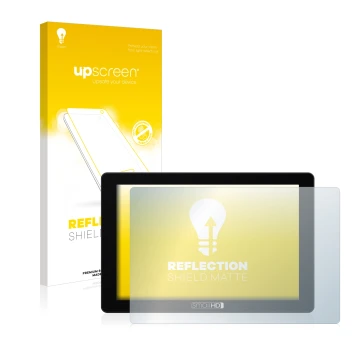 Parte frontal de un envase de producto con el logotipo de la marca upscreen. Al lado se muestra el dispositivo SmallHD 702 Tou