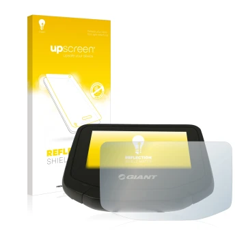 Parte frontal de un envase de producto con el logotipo de la marca upscreen. Al lado se muestra el dispositivo Giant RideContr