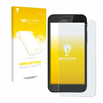 Parte frontal de un envase de producto con el logotipo de la marca upscreen. Al lado se muestra el dispositivo Shiftphones Shi