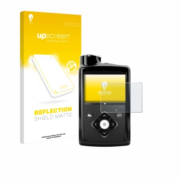 Parte frontal de un envase de producto con el logotipo de la marca upscreen. Al lado se muestra el dispositivo Medtronic Minim