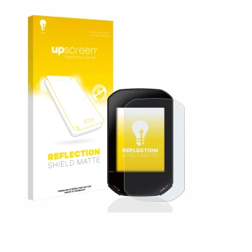 Parte frontal de un envase de producto con el logotipo de la marca upscreen. Al lado se muestra el dispositivo Bryton Rider 42