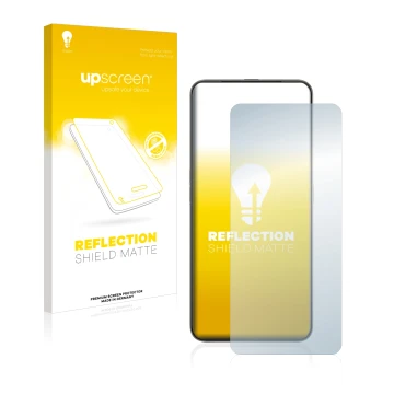 Parte frontal de un envase de producto con el logotipo de la marca upscreen. Al lado se muestra el dispositivo Oppo Reno 2 Z c