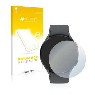 Parte frontal de un envase de producto con el logotipo de la marca upscreen. Al lado se muestra el dispositivo Garmin Fenix 6S