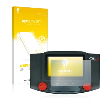 Parte frontal de un envase de producto con el logotipo de la marca upscreen. Al lado se muestra el dispositivo Märklin Central