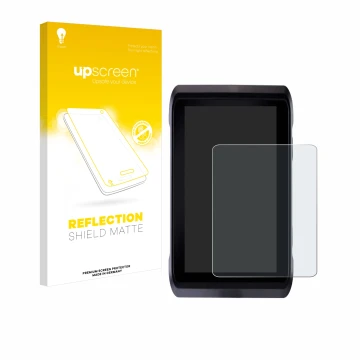 Parte frontal de un envase de producto con el logotipo de la marca upscreen. Al lado se muestra el dispositivo Atomos Shogun 7