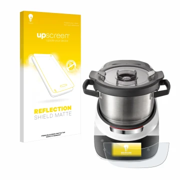 Parte frontal de un envase de producto con el logotipo de la marca upscreen. Al lado se muestra el dispositivo Bosch Cookit co