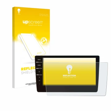 Parte frontal de un envase de producto con el logotipo de la marca upscreen. Al lado se muestra el dispositivo Volkswagen Pass