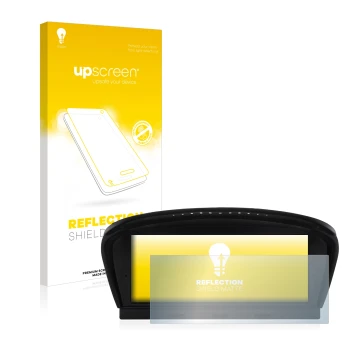 Parte frontal de un envase de producto con el logotipo de la marca upscreen. Al lado se muestra el dispositivo BMW 5 E60 2003-