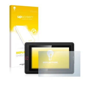 Parte frontal de un envase de producto con el logotipo de la marca upscreen. Al lado se muestra el dispositivo XP-Pen Artist 1