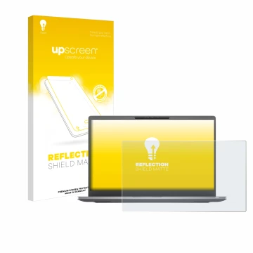 Parte frontal de un envase de producto con el logotipo de la marca upscreen. Al lado se muestra el dispositivo Dell Latitude 7